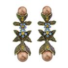 Shein Colorful Rhinestone Simulated-pearl Leaf Long Party Earrings