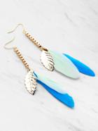 Shein Leaf And Feather Decorated Drop Earrings