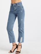 Shein Light Blue Ripped Raw Hem Ankle Jeans