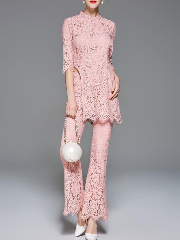 Shein Cut Out Crop Top With Lace Bell Pants