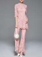 Shein Cut Out Crop Top With Lace Bell Pants