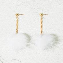 Shein Pom Pom Detail Chain Drop Earrings