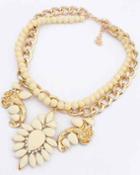 Shein White Bead Gemstone Gold Chain Necklace