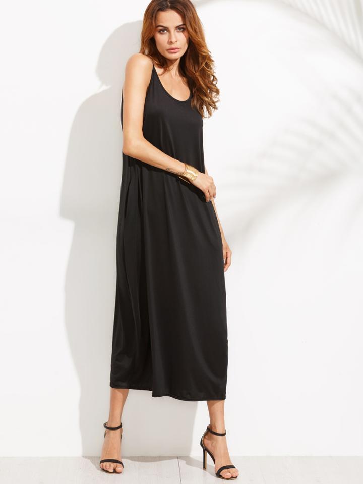 Shein Black Shift Cami Dress With Pockets