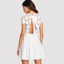 Shein Embroidery Lace Insert Tied Open Back Dress