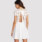Shein Embroidery Lace Insert Tied Open Back Dress
