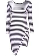 Rosewe Causal Long Sleeve Round Neck Striped Mini Dress