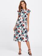 Shein Flounce Detail Floral Print Dress