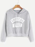 Shein Grey Hooded Letter Print Crop Sweatshirt