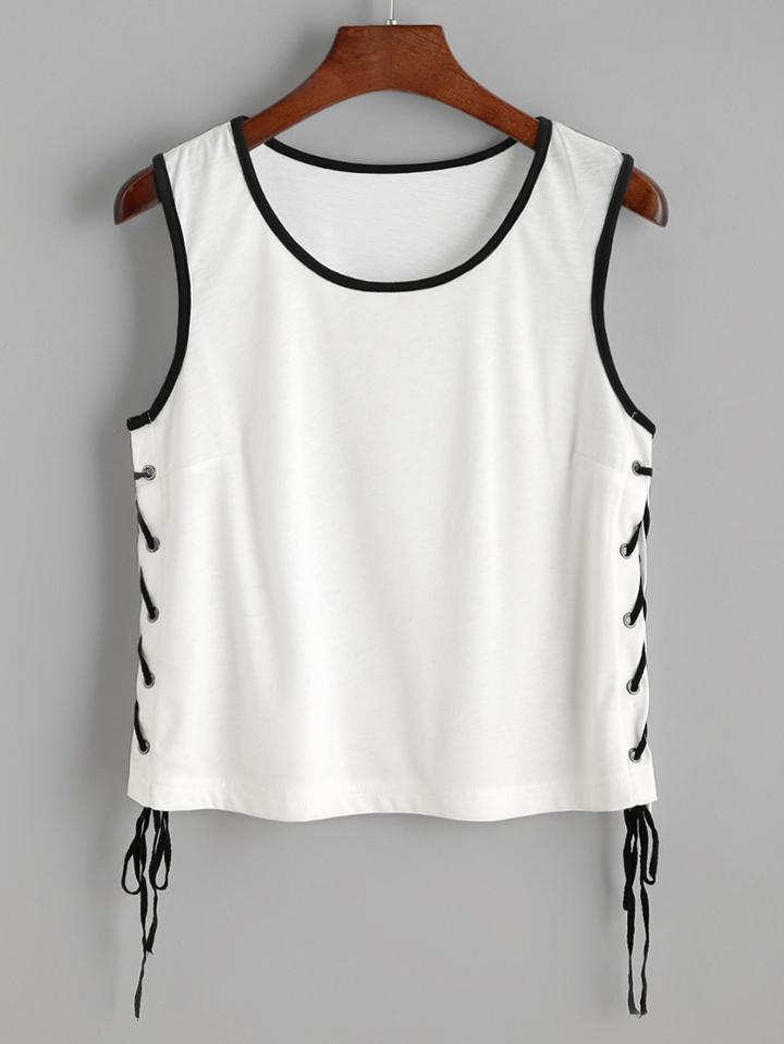 Shein White Lace Up Side Ringer Tank Top