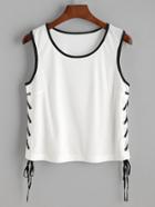 Shein White Lace Up Side Ringer Tank Top