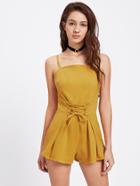 Shein Bow Tie Back Lace Up Corset Cami Romper