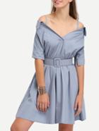 Shein Off-the-shoulder Cami Dress With Belt