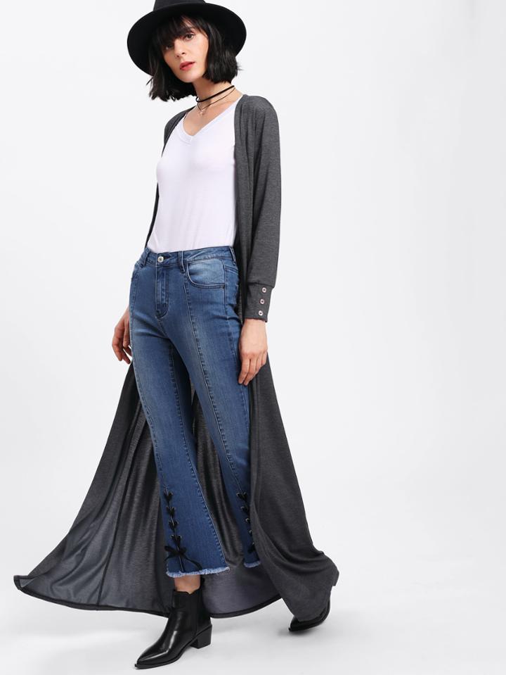 Shein Buttoned Up Cuff Longline Duster Coat