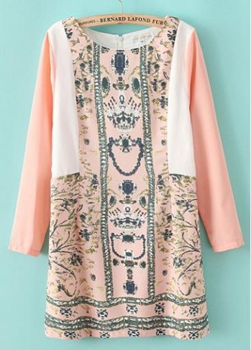 Rosewe Enchanting Round Neck Print Design Long Sleeve Dress