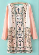 Rosewe Enchanting Round Neck Print Design Long Sleeve Dress