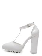 Shein White Pointed Toe T-strap Chunky Pumps