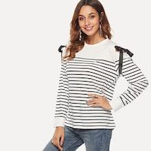 Shein Cold Shoulder Striped Tee
