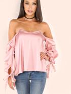 Shein Pink Billow Sleeve Off The Shoulder Top