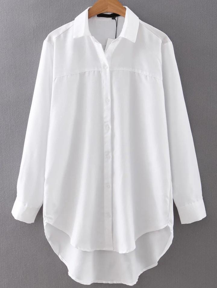 Shein White Button Up High Low Blouse