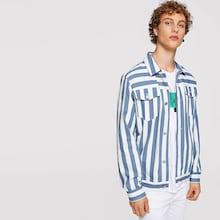 Shein Men Pocket Front Button Up Striped Jacket