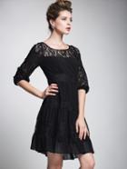 Shein Black Lace Insert Tiered Plus Size Dress