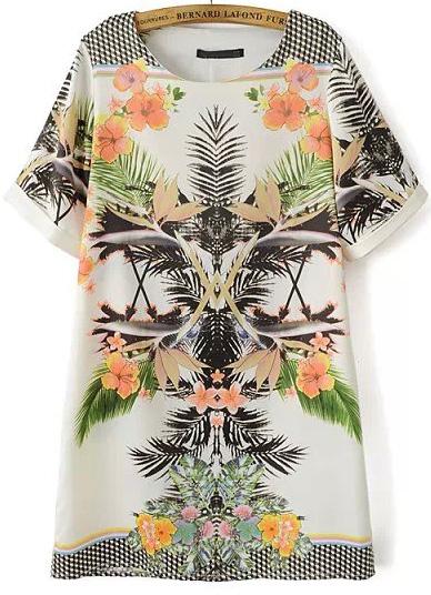 Shein Multicolour Short Sleeve Floral Geometric Print Dress
