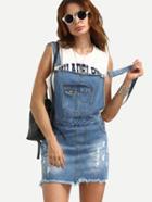 Shein Ripped Denim Pinafore Dress With Pockets
