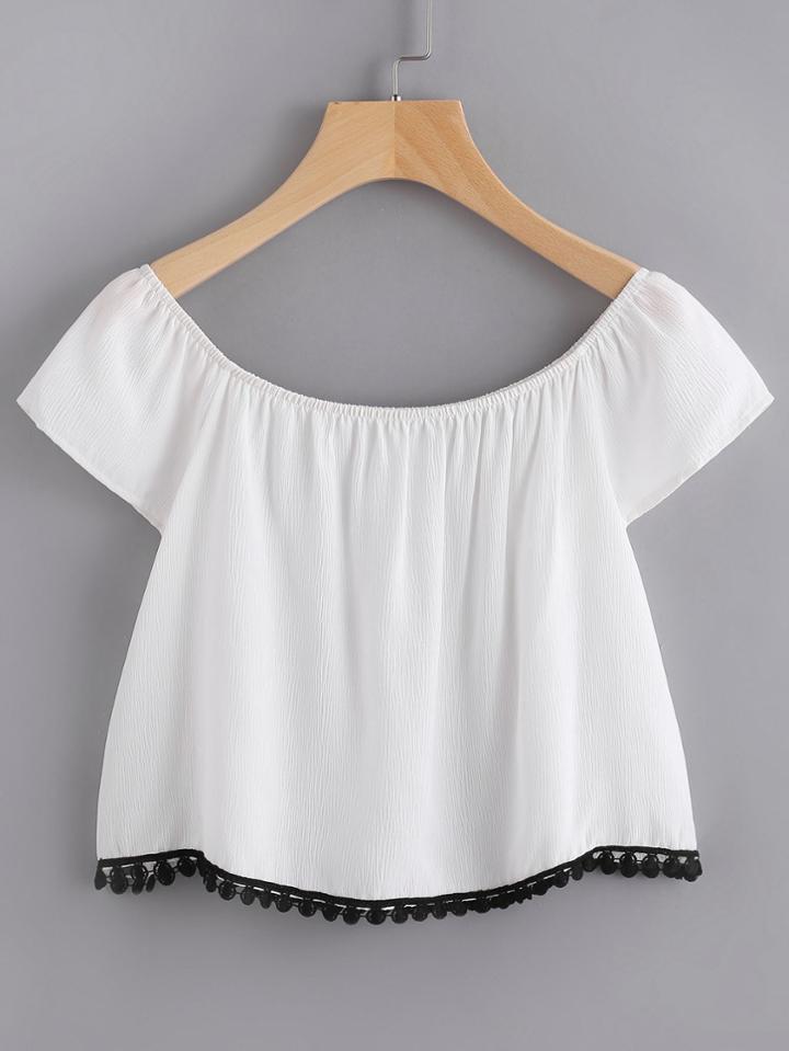 Shein Boat Neckline Contrast Crochet Hem Top
