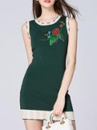Shein Green Bees Beading Sequined Sheath Dress