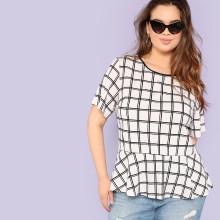 Shein Plus Zip Back Grid Print Top