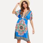 Shein Dual V Neck Ornate Print Dress