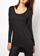 Rosewe Trendy Round Neck Long Sleeve Black T Shirt