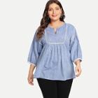 Shein Plus Lace Insert Lantern Sleeve Smock Top