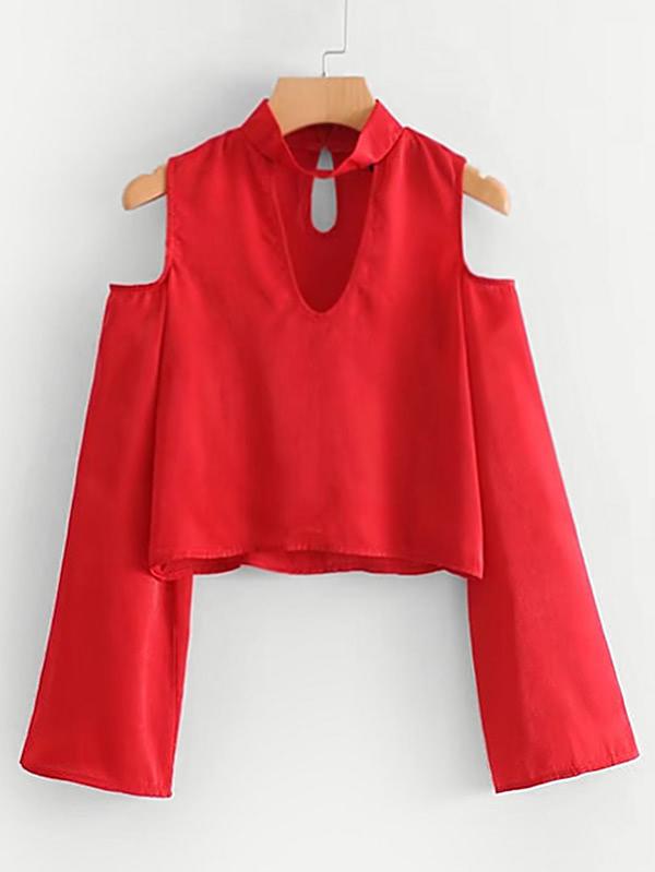 Shein V Cut Cold Shoulder Blouse