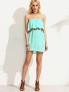 Shein Green Tassel Trim Layered Off The Shoulder Dress