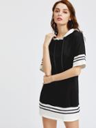 Shein Black Striped Trim Hooded Tee Dress