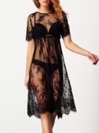 Shein Short Sleeve Lace Beach Dress