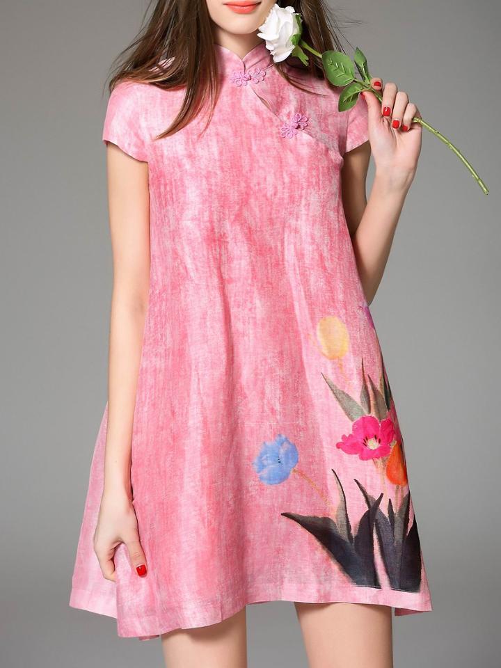 Shein Pink Collar Ink Print Shift Dress