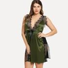 Shein Plus Criss Cross Lace Trim Satin Dress With Thong