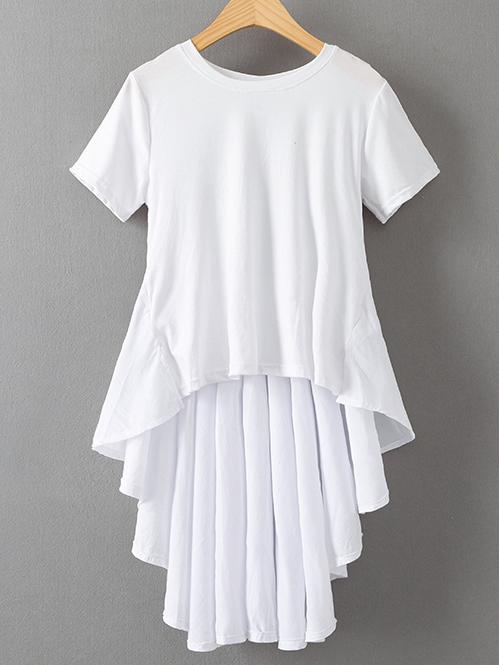 Shein White Dipped Hem Pleated Back T-shirt