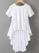 Shein White Dipped Hem Pleated Back T-shirt