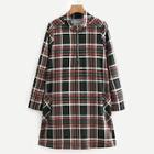 Shein Dual Pocket Plaid Zip-up Tunic Dress