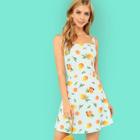 Shein Lemon And Striped Print Dress With Ruffle Strap