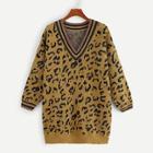 Shein Striped Trim Leopard Sweater