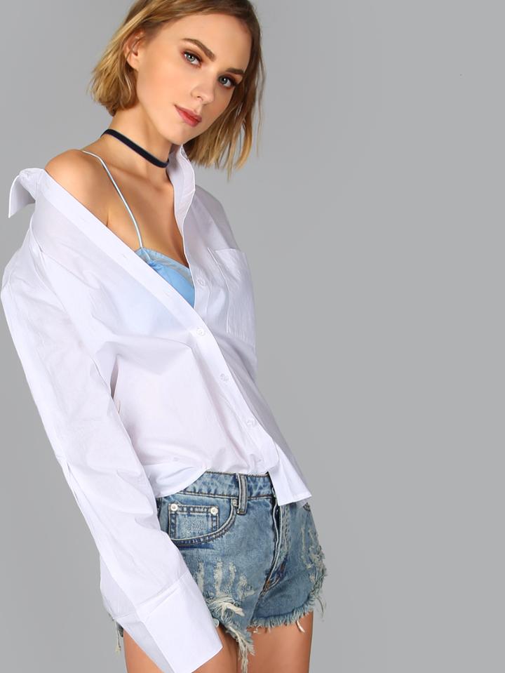 Shein Dip Curve Hem Button Up Shirt White
