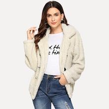Shein Solid Duffle Teddy Coat