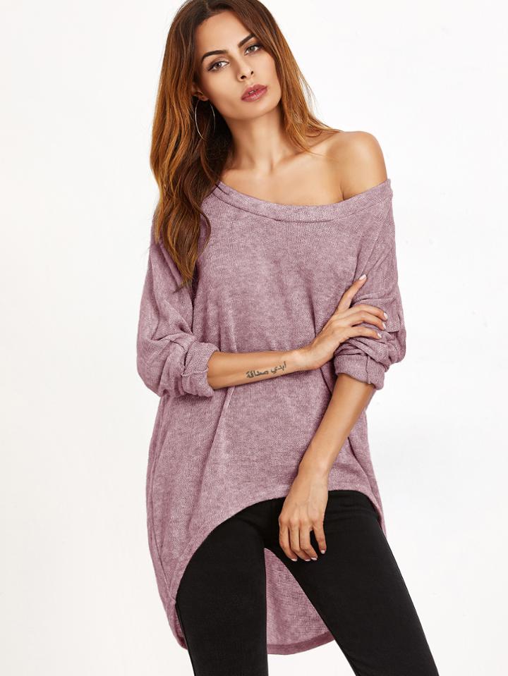 Shein Pink One Shoulder Dip Hem T-shirt
