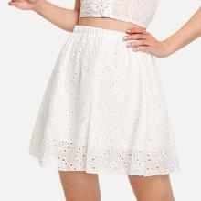 Shein Elastic Waist Eyelet Embroidered Skirt