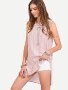 Shein Pink Sleeveless Print Dip Hem Split Side Dress